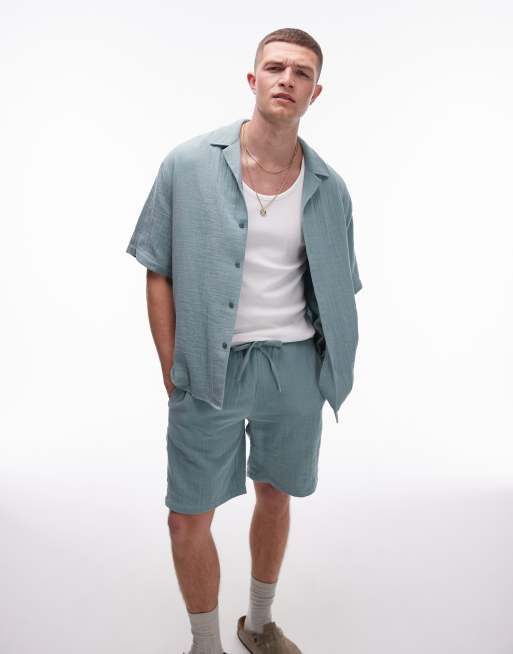 Topman short sleeve cheesecloth relaxed shirt in sage - part of a set