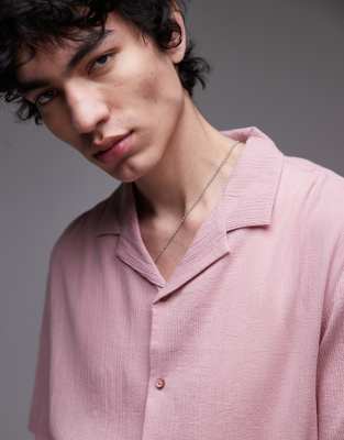 Topman Short Sleeve Crinkle Shirt In Pink