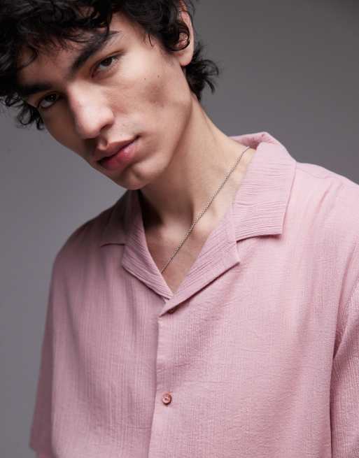 Topman short sleeve crinkle shirt in pink