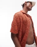 [Topman] Topman short sleeve crochet circle shirt in red-Pink XS RED