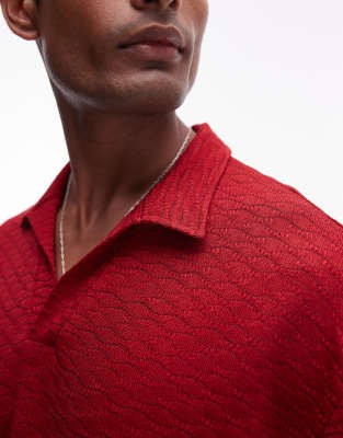 Topman Short Sleeve Crochet Shirt In Red