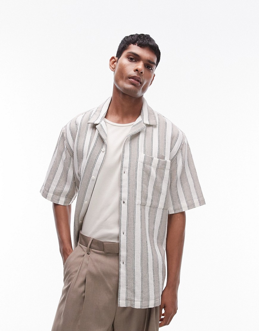 Topman short sleeve crochet stripe shirt in multi