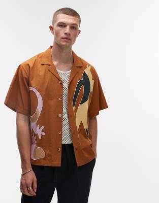 Topman Short Sleeve Embroidered Patch Shirt In Orange