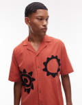 [Topman] Topman short sleeve embroidered sun shirt in red L RUST