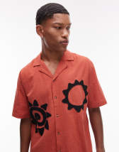 Camisa color piedra de corte cuadrado extragrande con cuello de solapas y estampado floral de tejido efecto lino de ASOS DESIGN