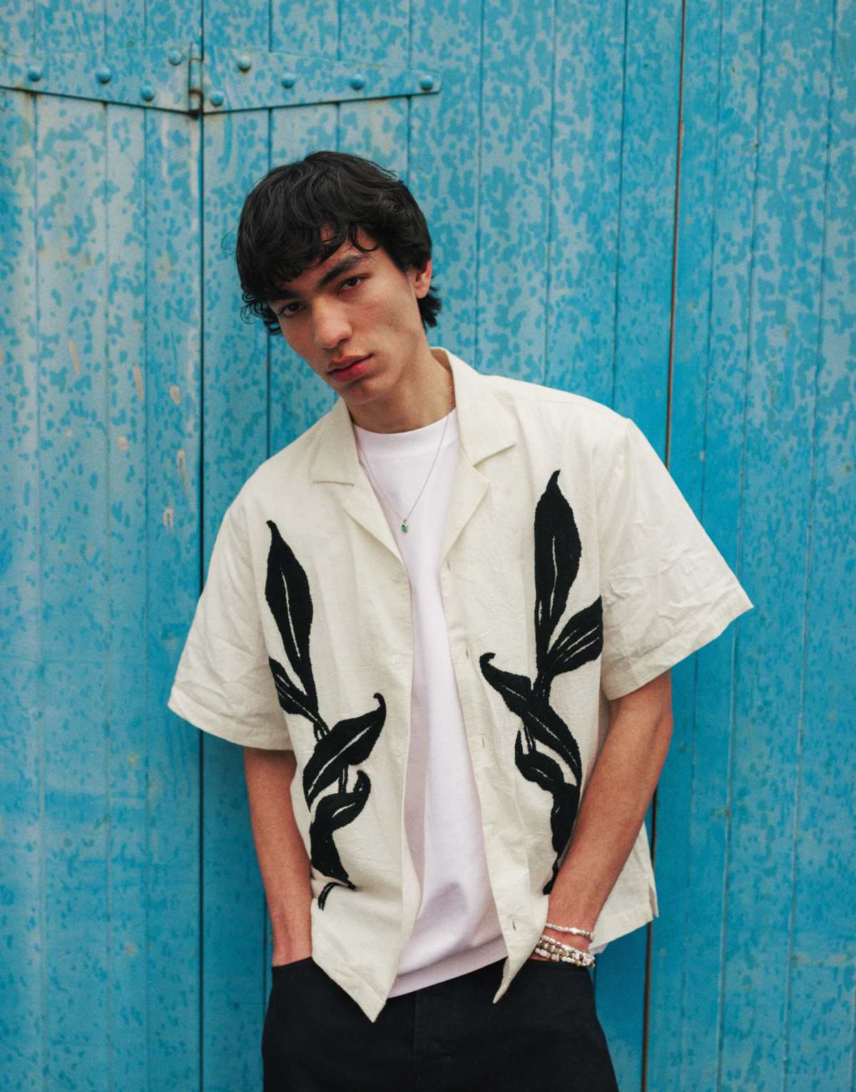 Topman short sleeve floral embroidered shirt in white