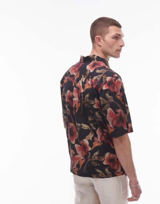 Topman short sleeve floral printed shirt in black