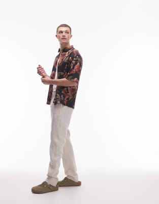 Topman short sleeve floral printed shirt in black