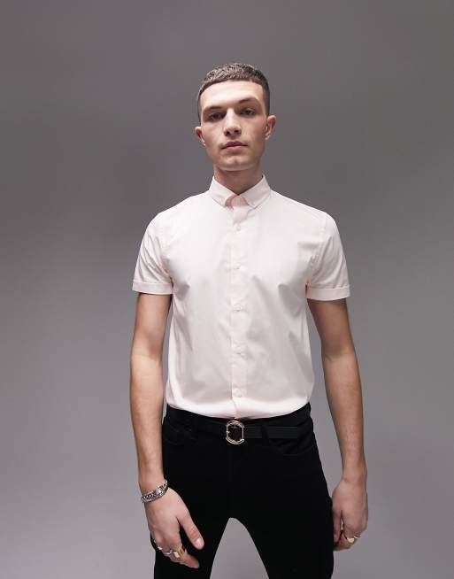 Topman short sleeve formal shirt in pink