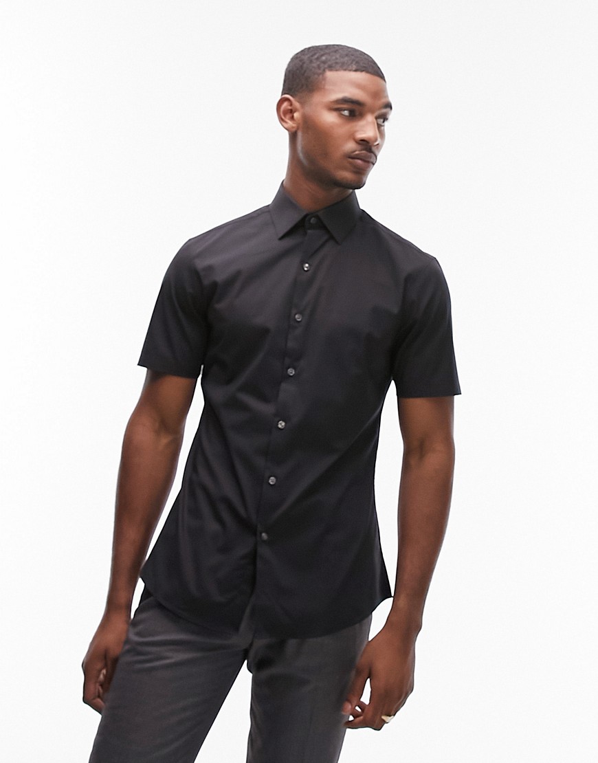 Topman Short Sleeve Formal Slim Fit Shirt In Black