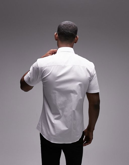 Topman short sleeve formal slim stretch fit shirt in white, 4 of 5