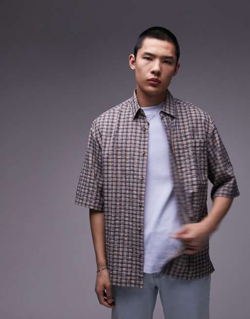  Topman short sleeve grid check shirt in navy