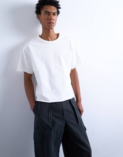 Topman short sleeve heavy weight slub raw edge tee in white