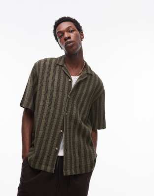 short sleeve knit crochet shirt in green