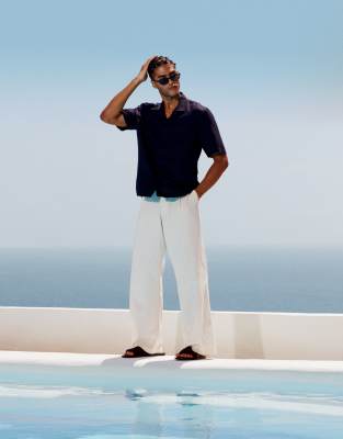 Topman Short Sleeve Linen Blend Shirt In Navy