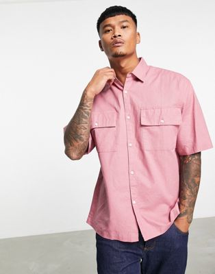 Topman short sleeve linen shirt in pink