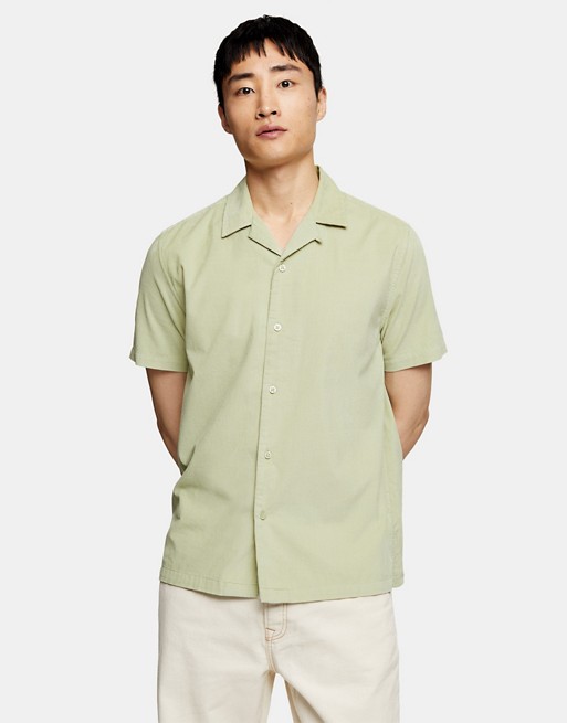 Topman short sleeve micro cord shirt in green