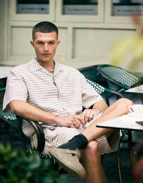 Topman short sleeve mid weight beige check shirt