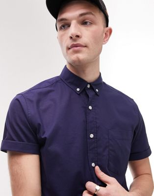 Topman short sleeve navy oxford shirt - ASOS Price Checker