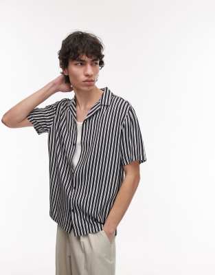Topman Short Sleeve Navy Striped Shirt