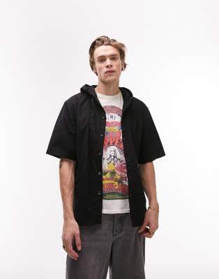 Topman short sleeve oversized shirt with hood in black - ASOS Price Checker