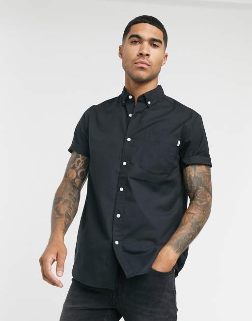 Topman short sleeve oxford shirt in black