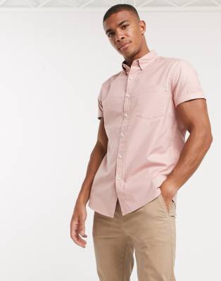 TOPMAN SHORT SLEEVE OXFORD SHIRT IN PINK,83Y04UPNK