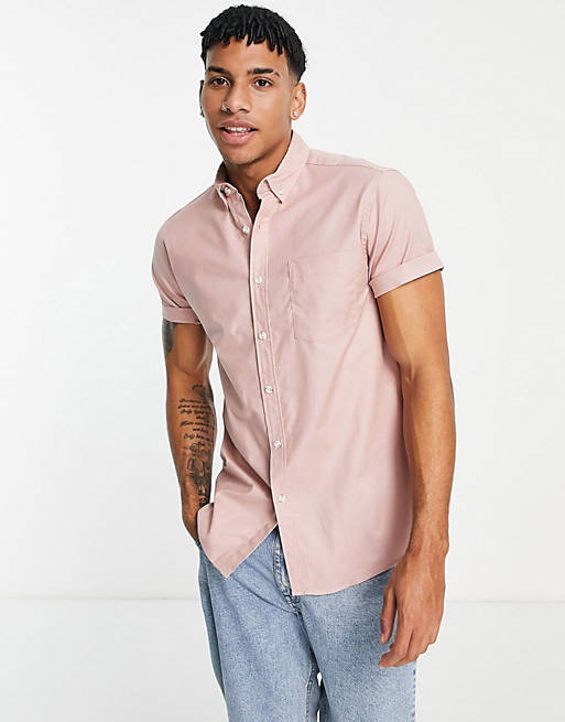  Topman short sleeve oxford shirt in pink 