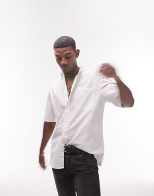 Topman short sleeve oxford shirt in white - ASOS Price Checker