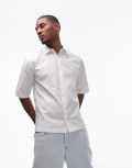 [Topman] Topman short sleeve pin stripe relaxed cotton shirt in white XL White Stripe