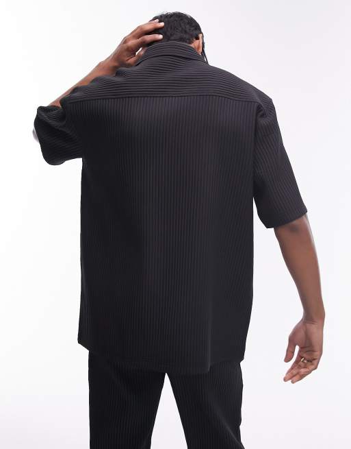 Topman short sleeve plisse shirt in black (part of a set), 2 of 4