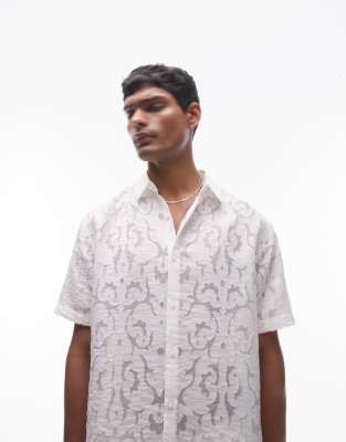 Topman Short Sleeve Premium Burn Out Shirt In Ivory-white