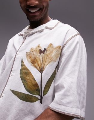 Topman Short Sleeve Pressed Floral Printed Shirt In Ecru-neutral