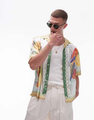  Topman short sleeve printed satin shirt in multi