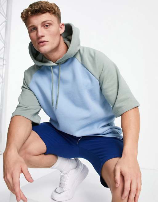 Topman short sleeve raglan hoodie in green ASOS