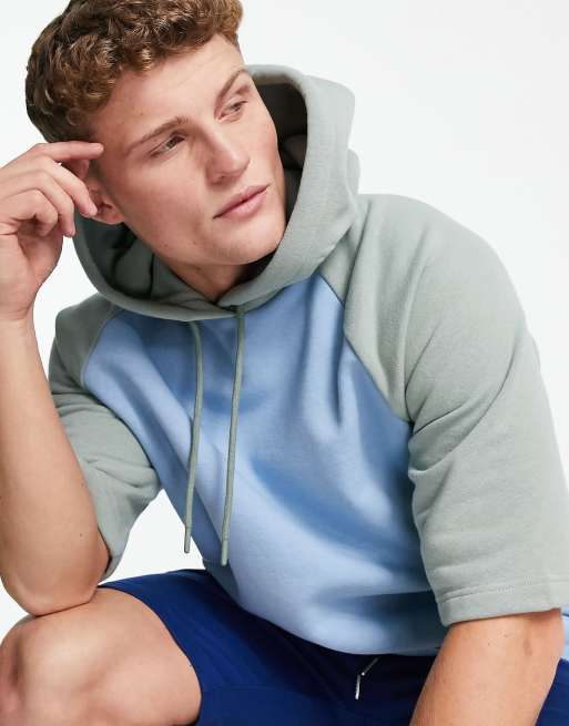 Topman short sleeve raglan hoodie in green | ASOS