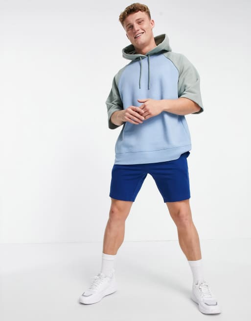 Topman short sleeve raglan hoodie in green | ASOS