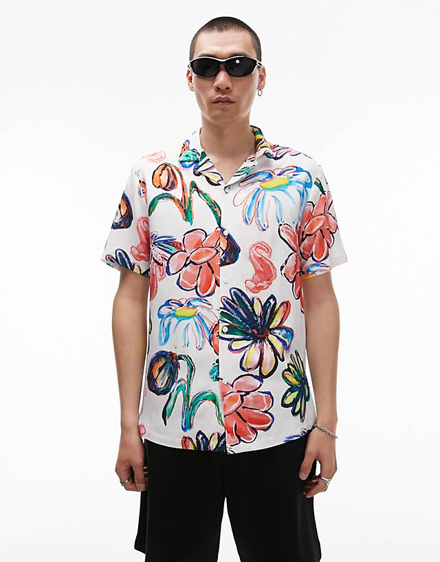 Topman - short sleeve regular abstract floral revere shirt in multi