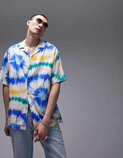 Topman short sleeve regular fit revere tie dye shirt in multi - view 1