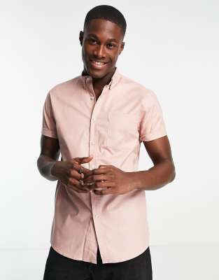 Topman Short Sleeve Regular Oxford In Pink