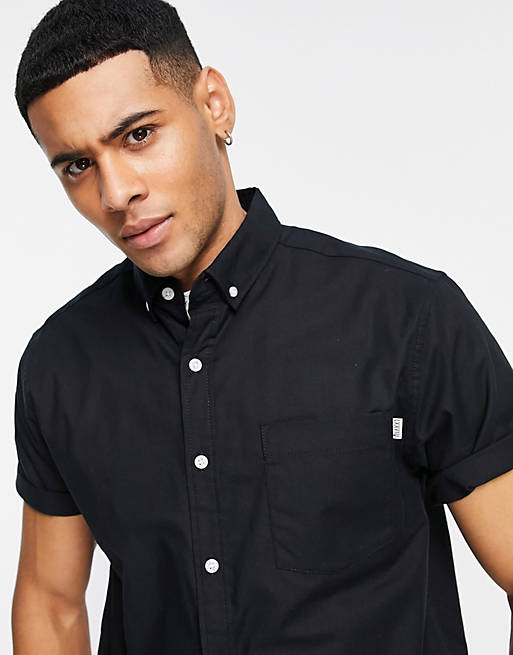  Topman short sleeve regular oxford shirt in black 