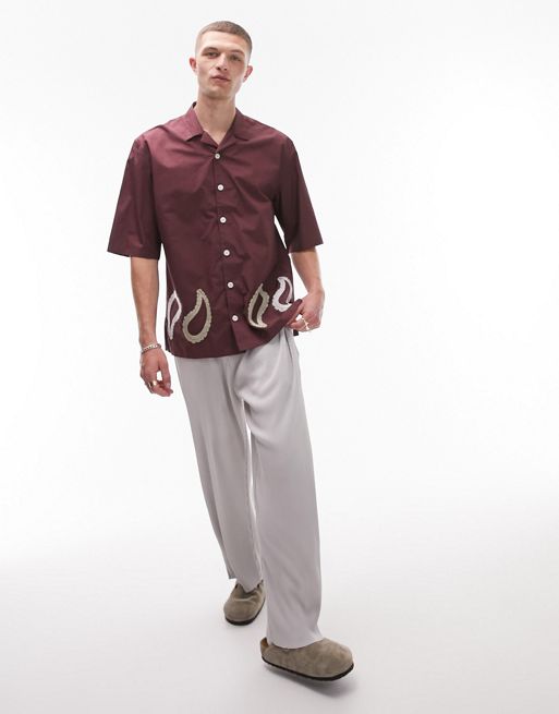 Topman short sleeve regular paisley contrast panel shirt in purple