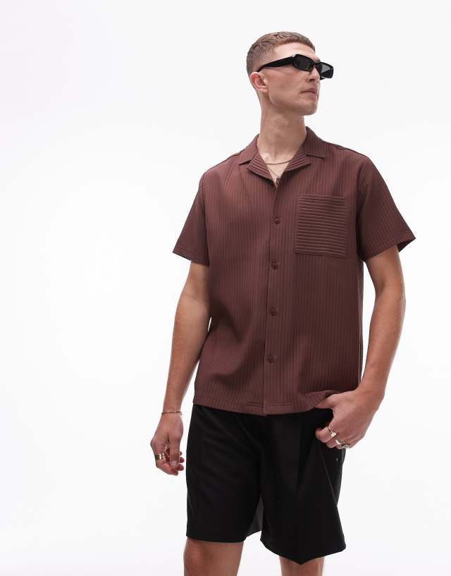 Topman - short sleeve regular plisse shirt in mauve