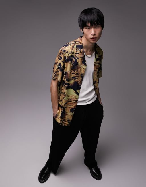 Topman short sleeve regular revere faces print shirt in multi