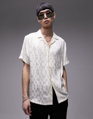 Topman short sleeve regular revere grid jaquard shirt in white - ASOS Price Checker