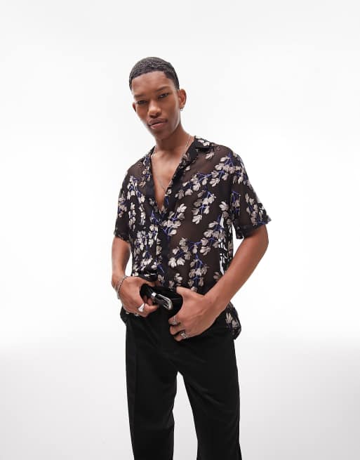 MENS BLACK FLORAL SHIRT