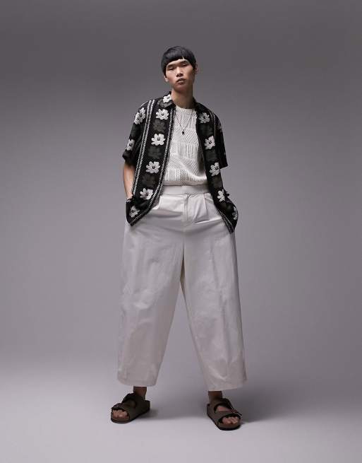 Black and white striped shirt with floral sleeves sale