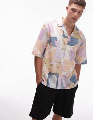 short sleeve relaxed abstract print shirt in multi