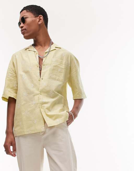 Topman short sleeve relaxed all over floral embroidered shirt in light green, 2 of 4