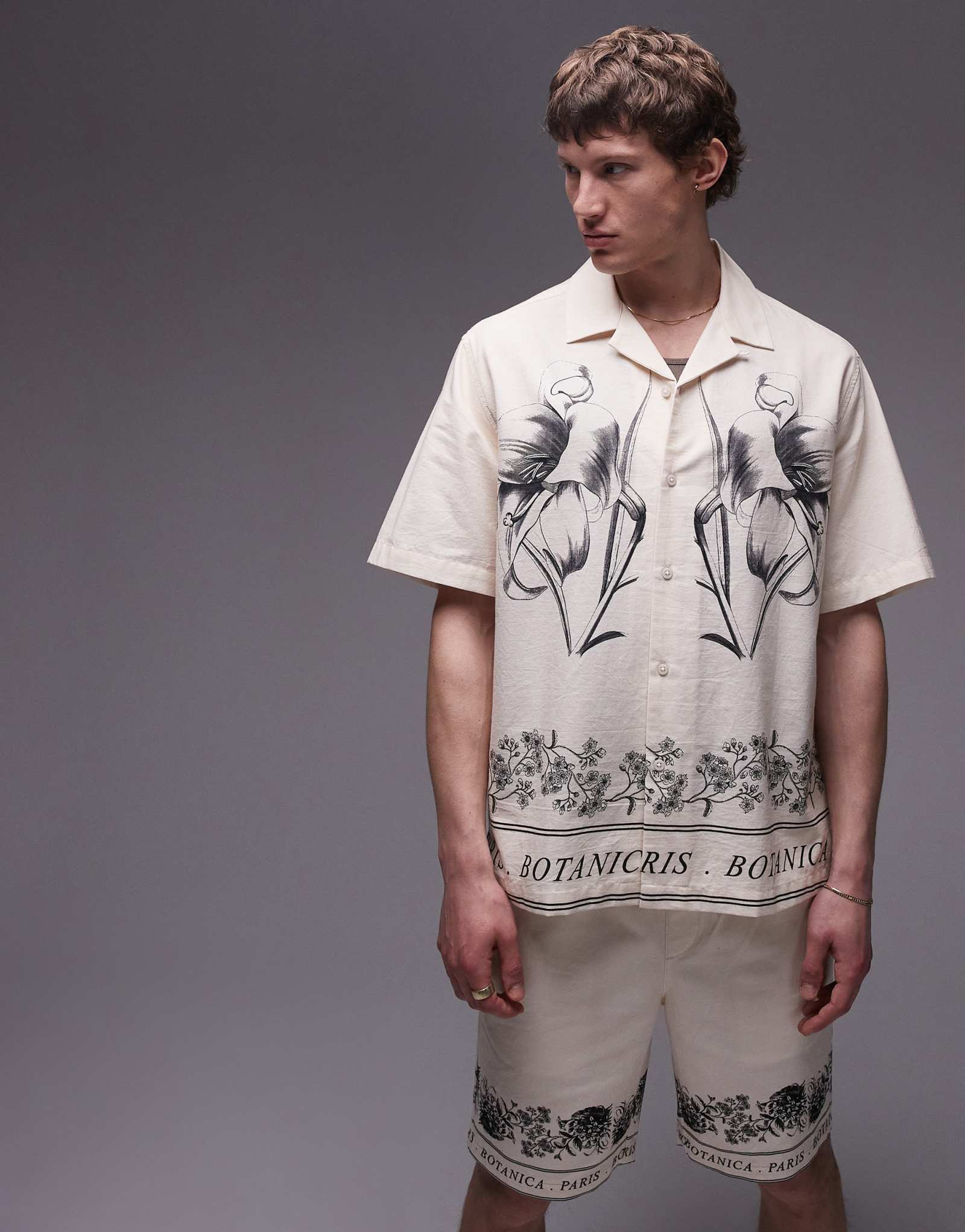 Рубашка Topman с коротким рукавом с принтом цвета экрю - часть комплекта
